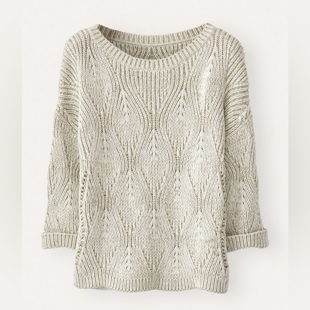 Poetry Wave-Stitch Cotton Sweater Fern Ecru 100% Cotton Chunky Knit Soft